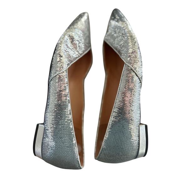 J.Crew Silver Sequin Pointed Toe Ballet Flats - Picture 4 of 7